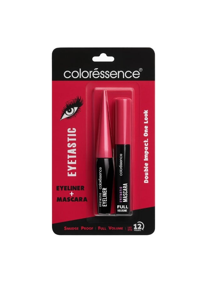Coloressence Eyetastic Eyeliner, Mascara Combo Set | Smudge Proof | Lasts Upto 12hrs | Waterproof | Full Volumizing | Double Impact, One Look - Image 1